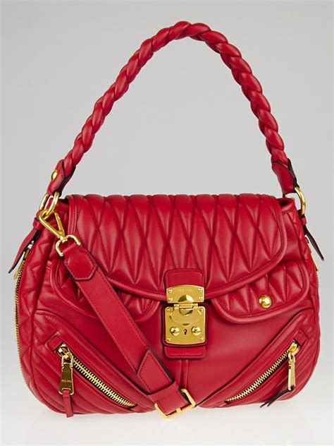 Miu Miu Rosso Quilted Nappa Leather Biker Coffer Hobo Bag 